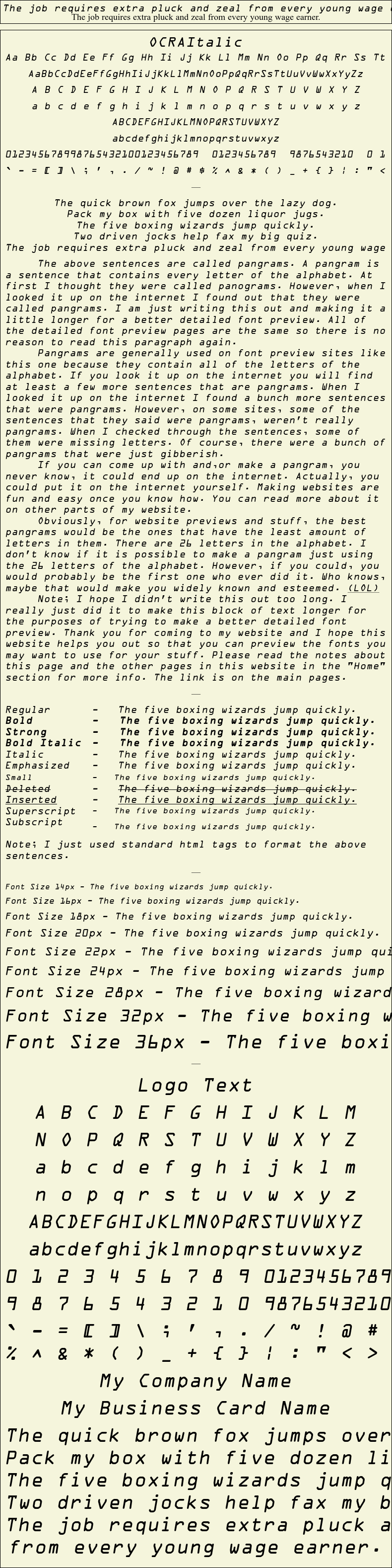 Detailed Picture Preview of The Font - OCRAItalic