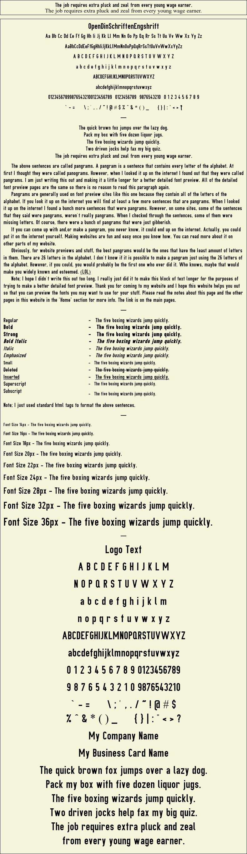 Detailed Picture Preview of The Font - OpenDinSchriftenEngshrift
