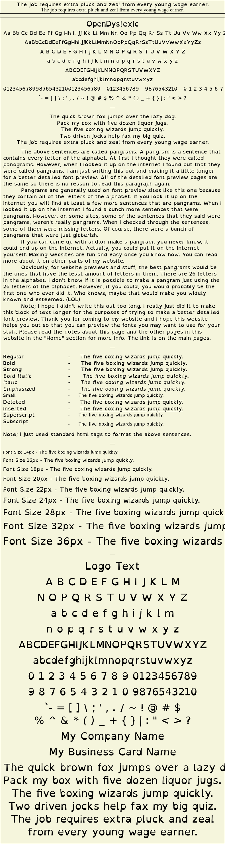 Detailed Picture Preview of The Font - OpenDyslexic