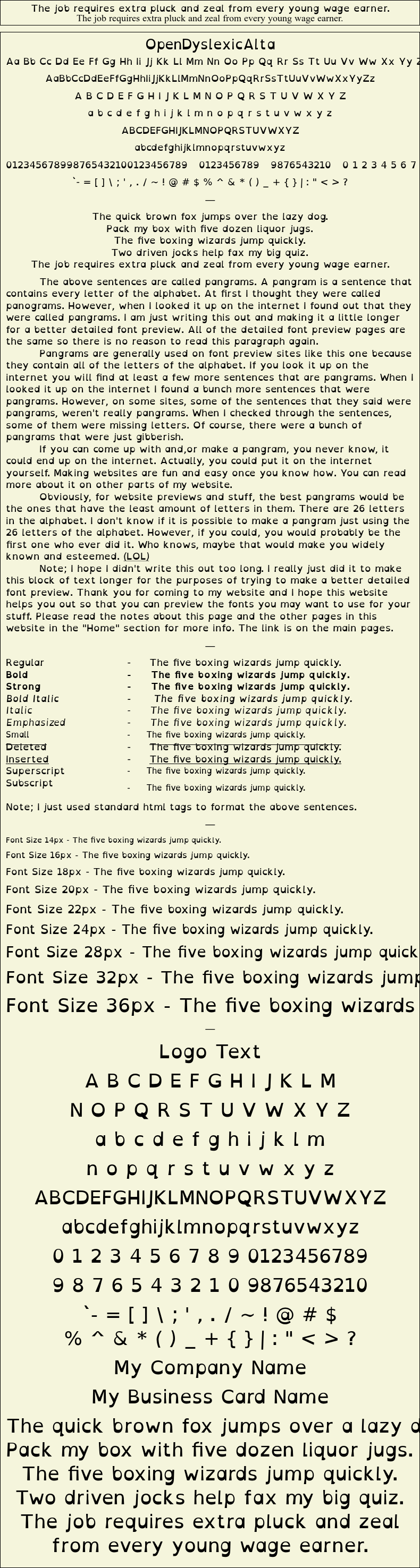 Detailed Picture Preview of The Font - OpenDyslexicAlta