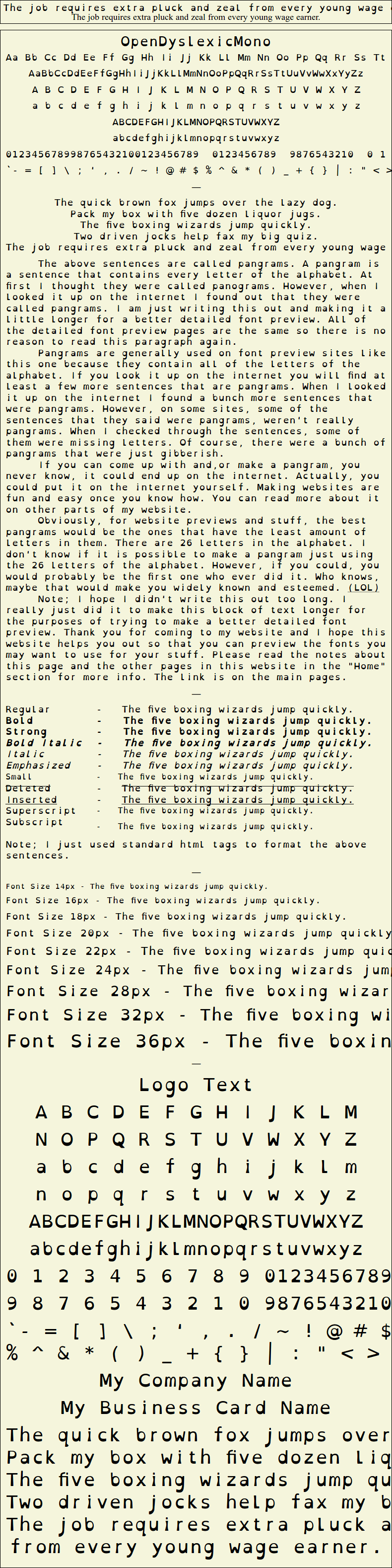 Detailed Picture Preview of The Font - OpenDyslexicMono