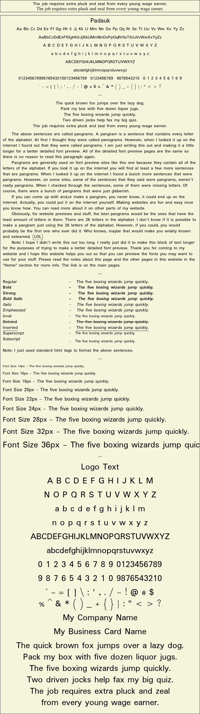 Detailed Picture Preview of The Font - Padauk
