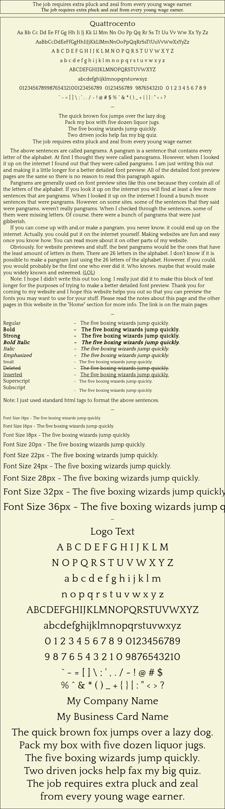 Detailed Picture Preview of The Font - Quattrocento