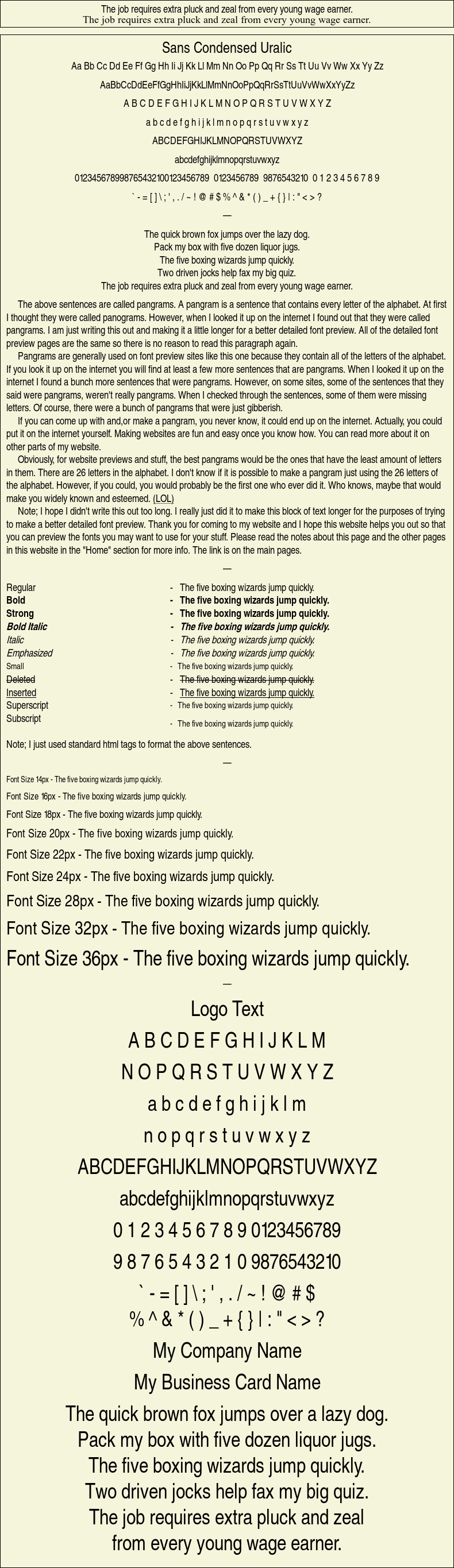 Detailed Picture Preview of The Font - Sans Condensed Uralic