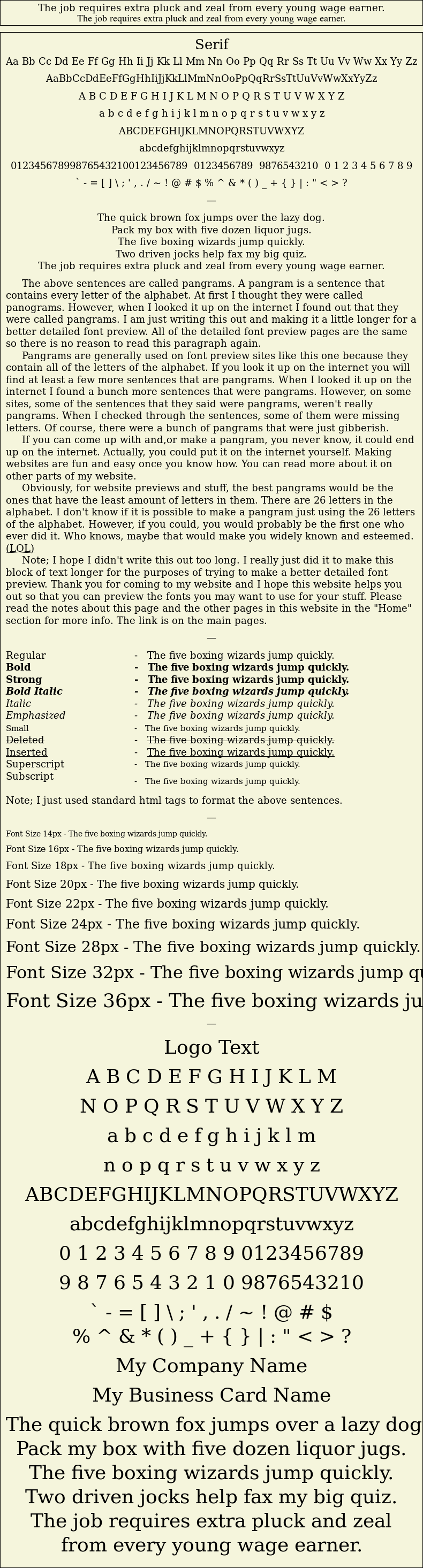 Detailed Picture Preview of The Font - Serif