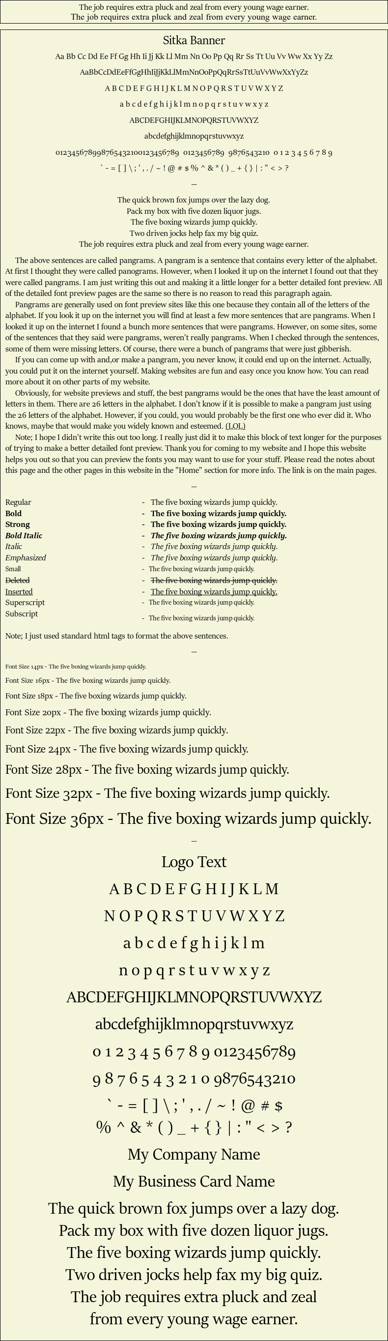 Detailed Picture Preview of The Font - Sitka Banner