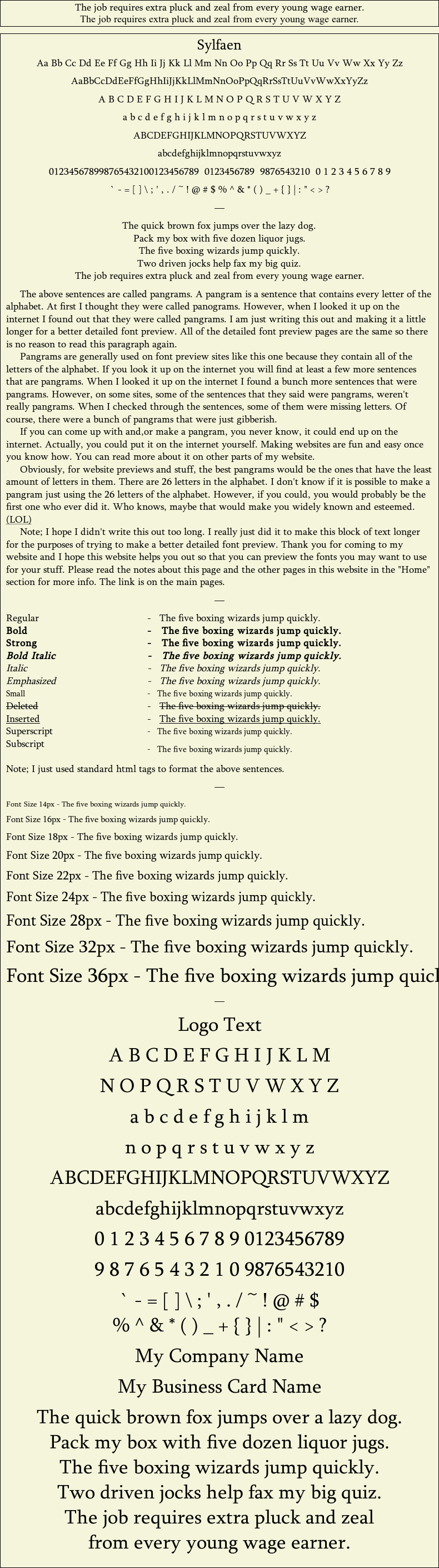 Detailed Picture Preview of The Font - Sylfaen