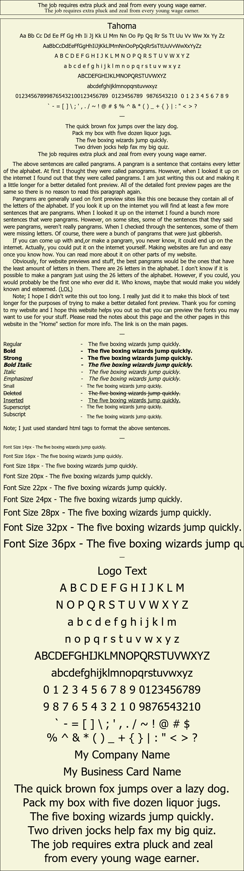 Detailed Picture Preview of The Font - Tahoma