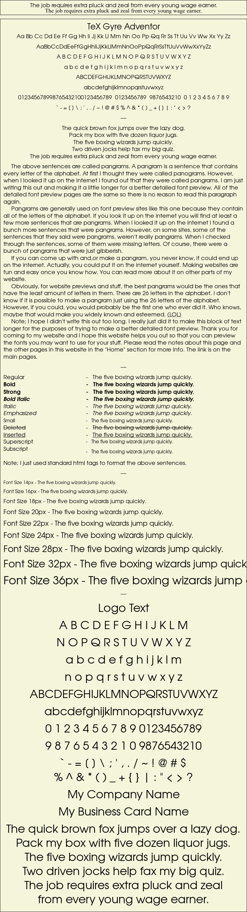 Detailed Picture Preview of The Font - TeX Gyre Adventor