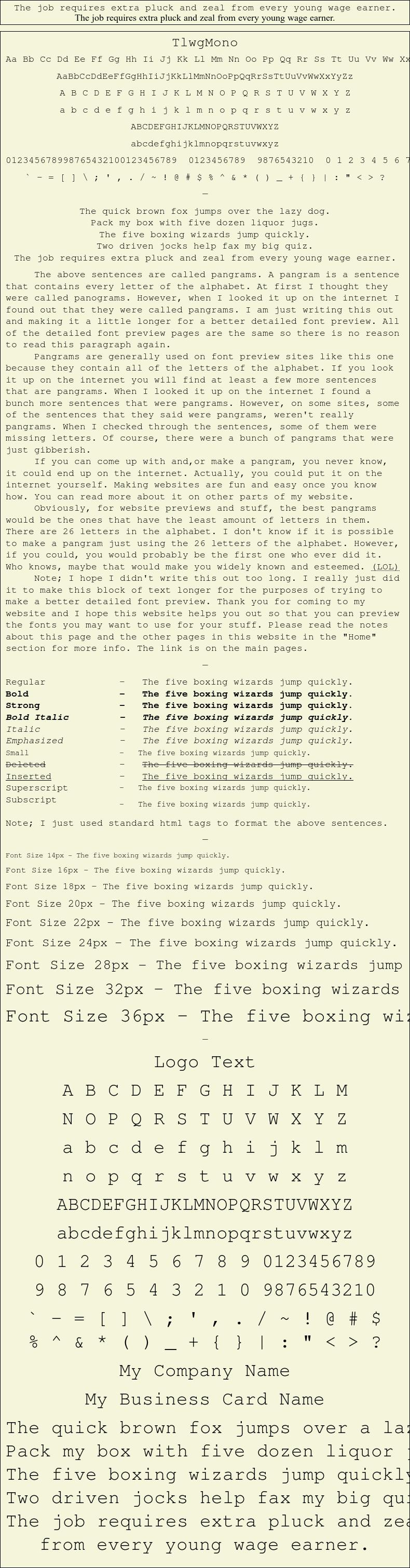 Detailed Picture Preview of The Font - TlwgMono