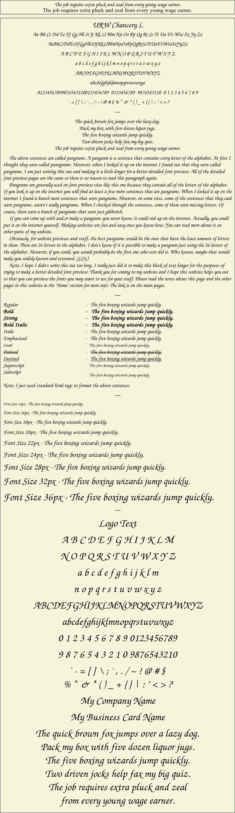 Detailed Picture Preview of The Font - URW Chancery L