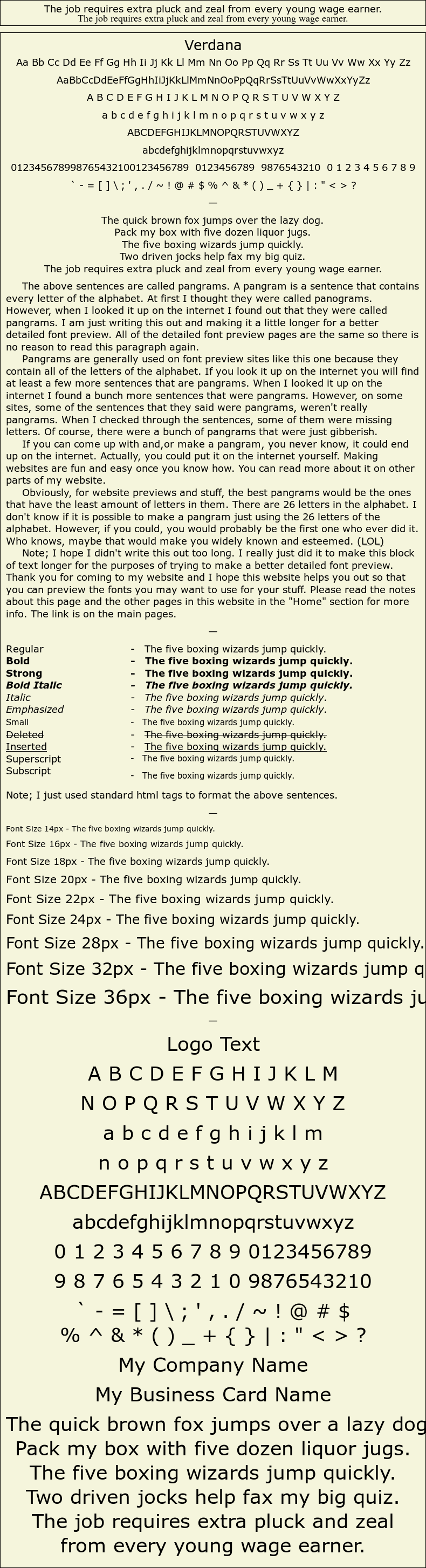Detailed Picture Preview of The Font - Verdana