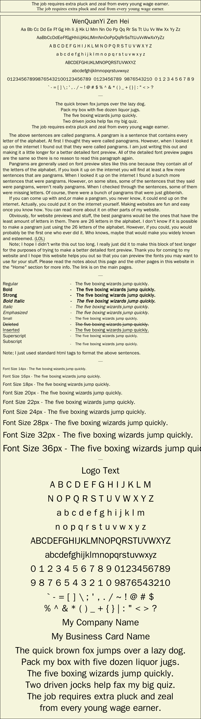 Detailed Picture Preview of The Font - WenQuanYi Zen Hei