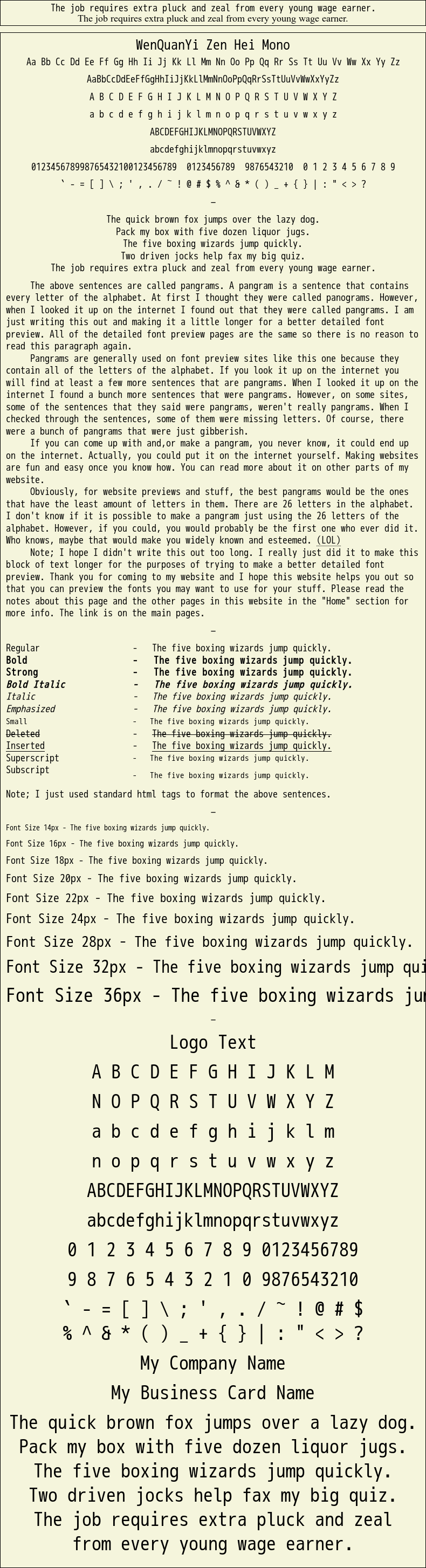 Detailed Picture Preview of The Font - WenQuanYi Zen Hei Mono