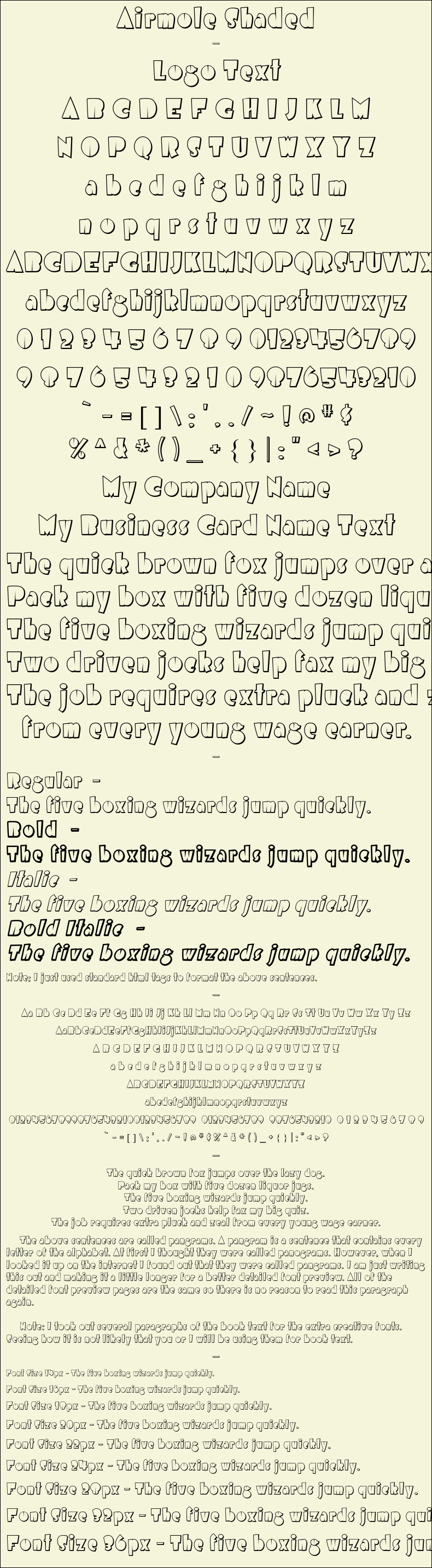 Detailed Picture Preview of The Font - Airmole Shaded