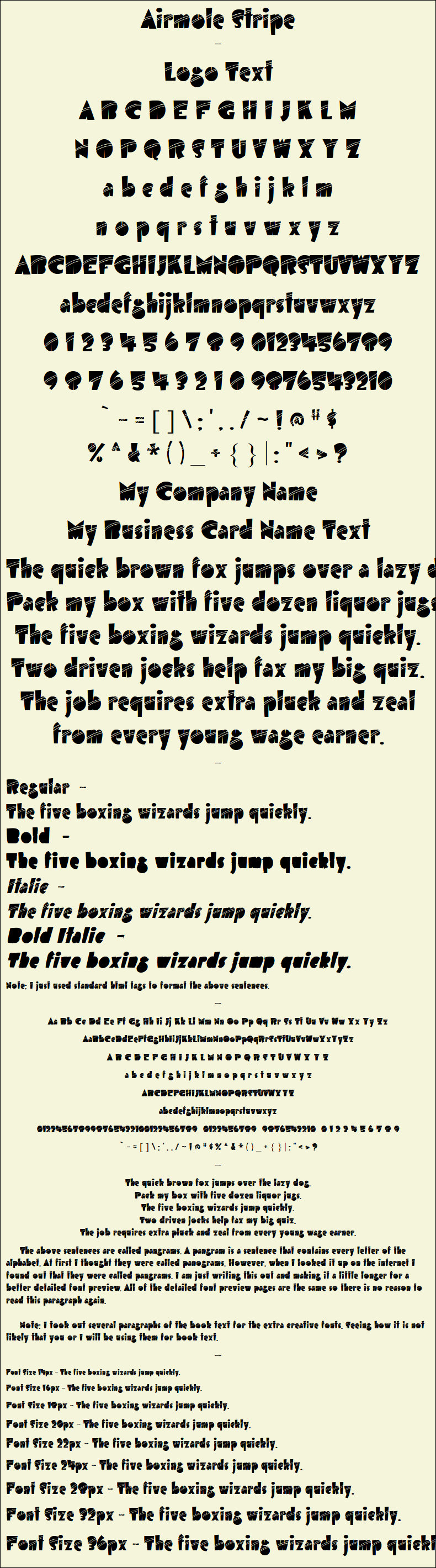 Detailed Picture Preview of The Font - Airmole Stripe