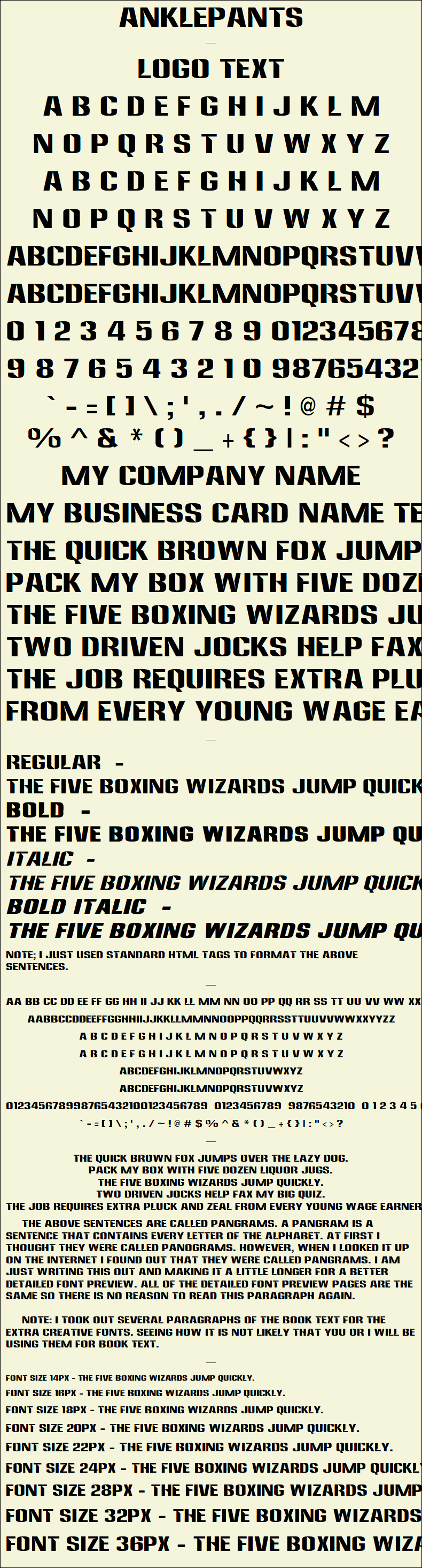 Detailed Picture Preview of The Font - Anklepants
