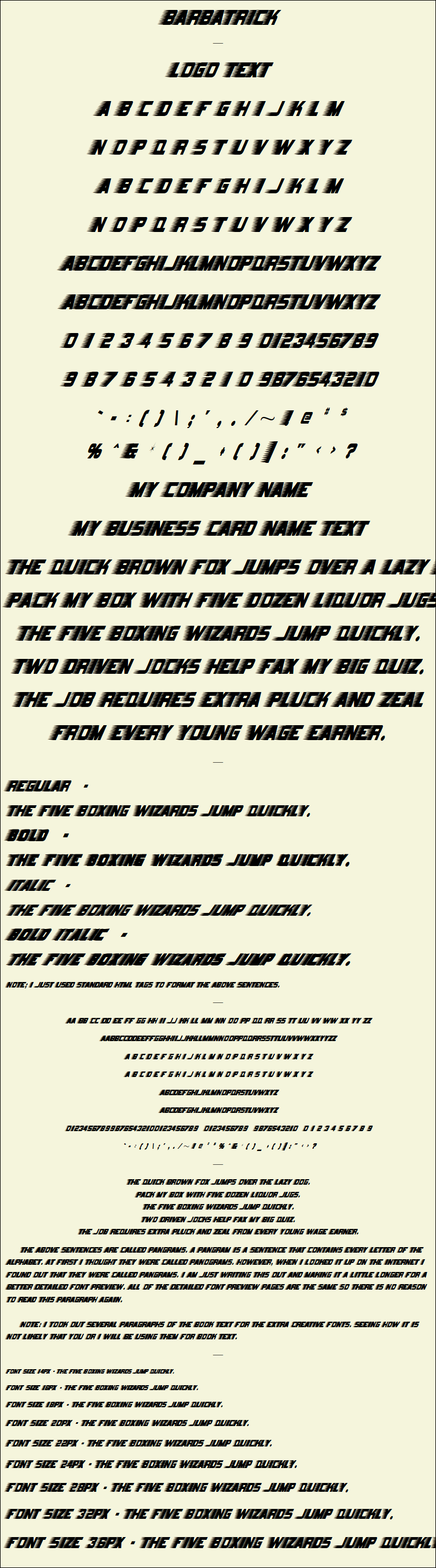 Detailed Picture Preview of The Font - Barbatrick