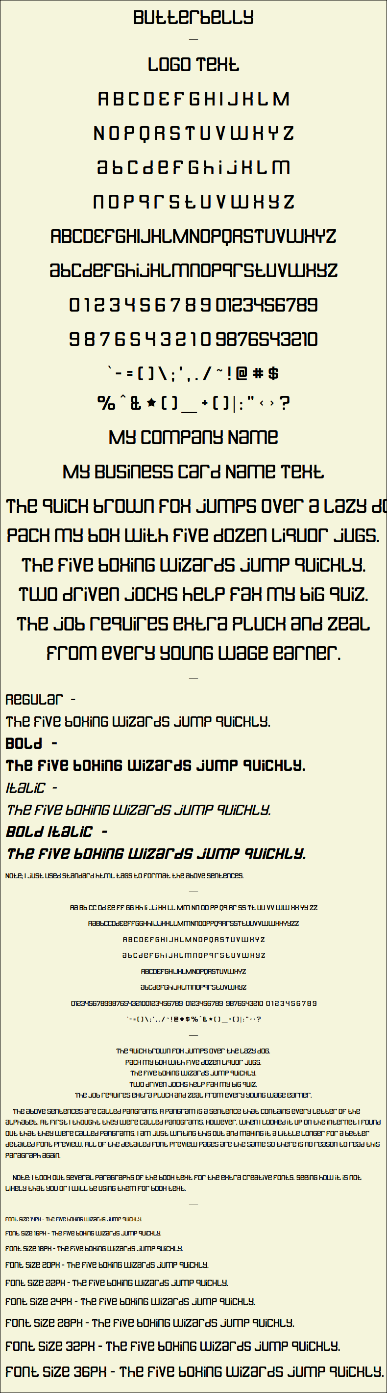 Detailed Picture Preview of The Font - Butterbelly