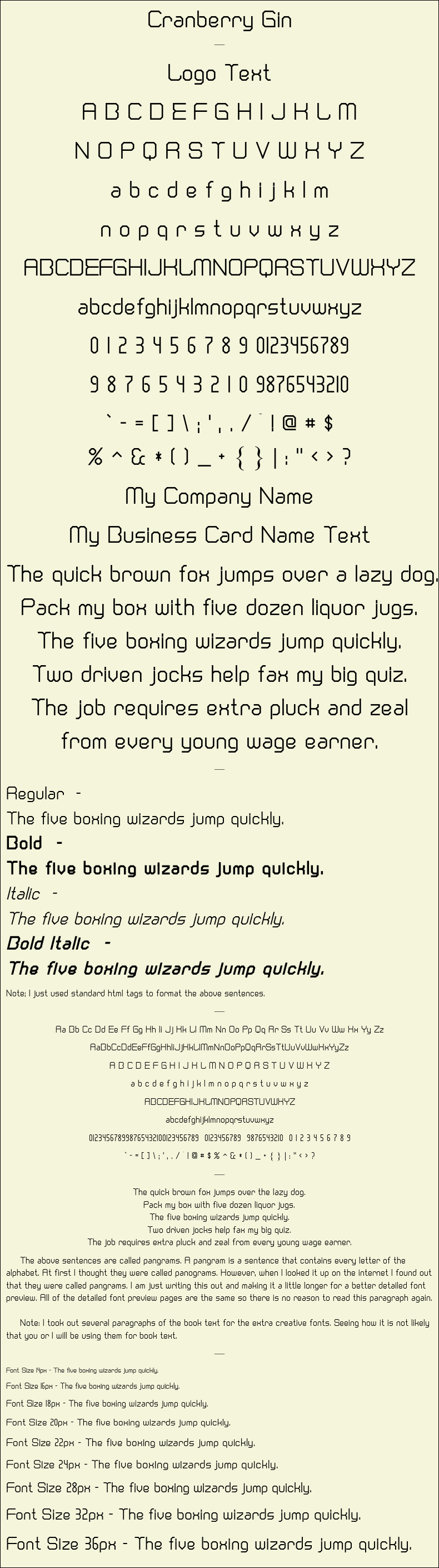 Detailed Picture Preview of The Font - Cranberry Gin