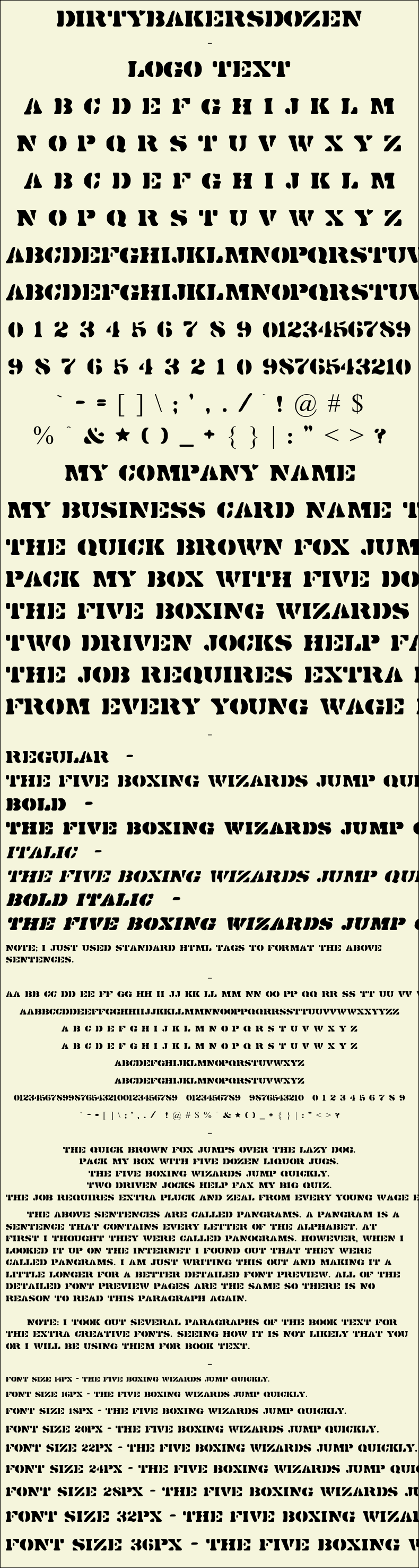 Detailed Picture Preview of The Font - DirtyBakersDozen
