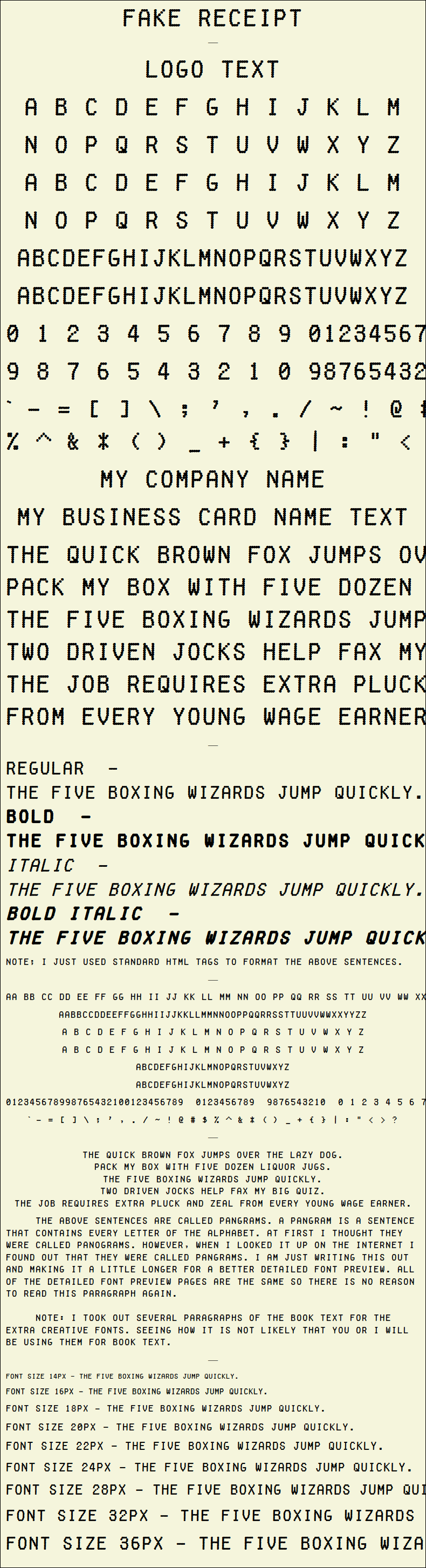 Detailed Picture Preview of The Font - Fake Receipt