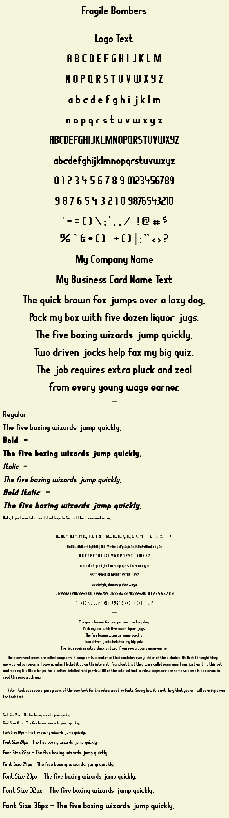 Detailed Picture Preview of The Font - Fragile Bombers