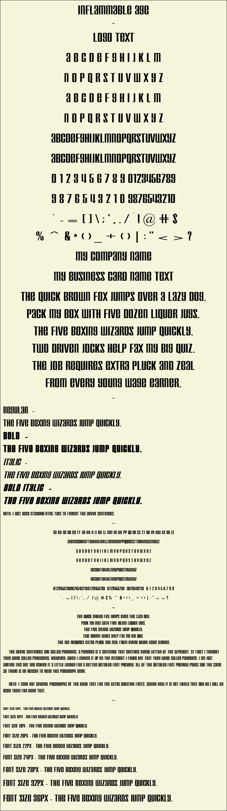 Detailed Picture Preview of The Font - Inflammable Age