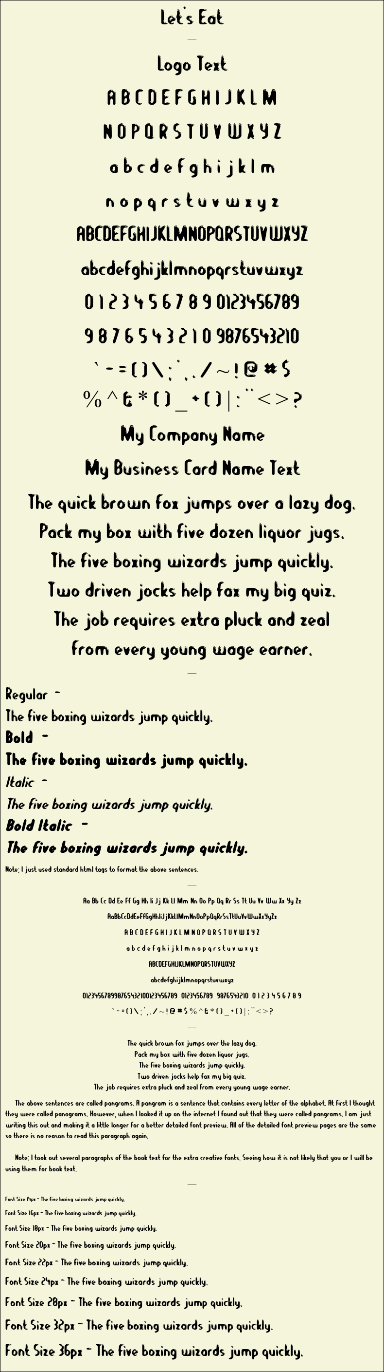 Detailed Picture Preview of The Font - Let's Eat