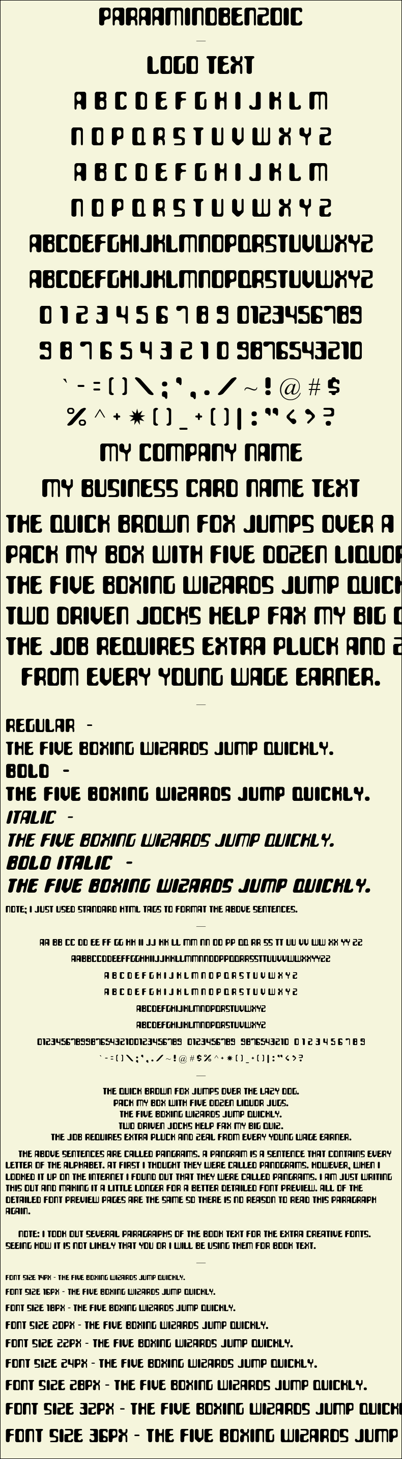 Detailed Picture Preview of The Font - ParaAminobenzoic