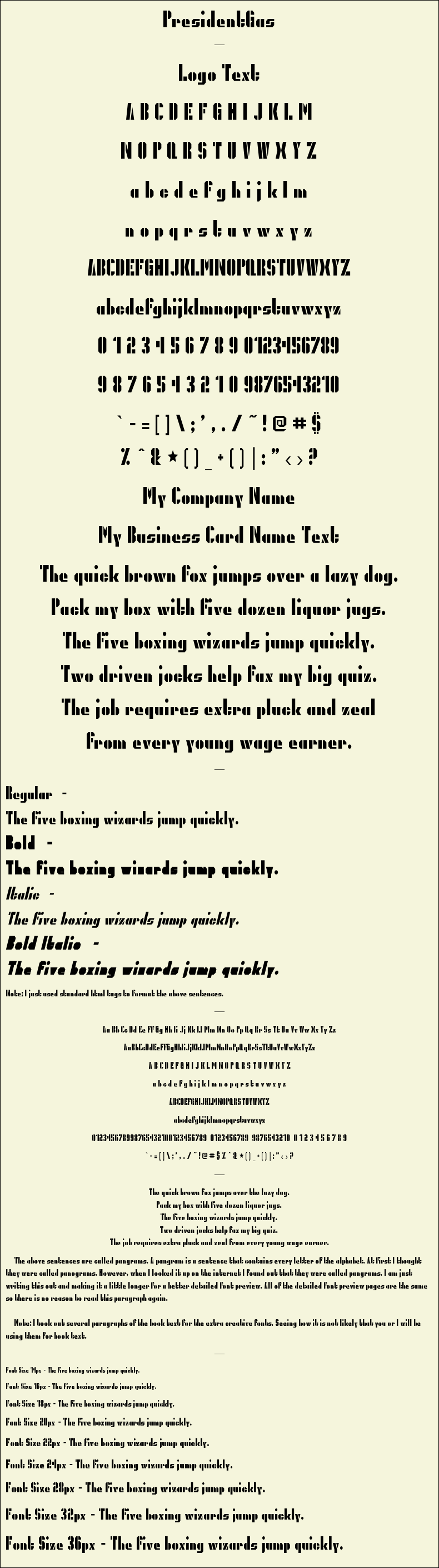 Detailed Picture Preview of The Font - PresidentGas