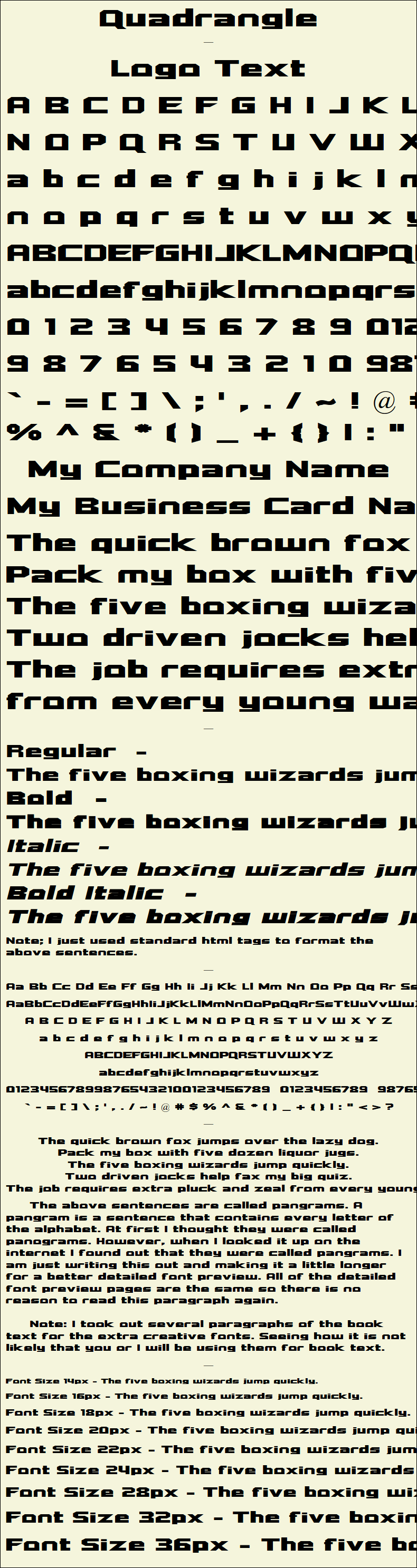 Detailed Picture Preview of The Font - Quadrangle