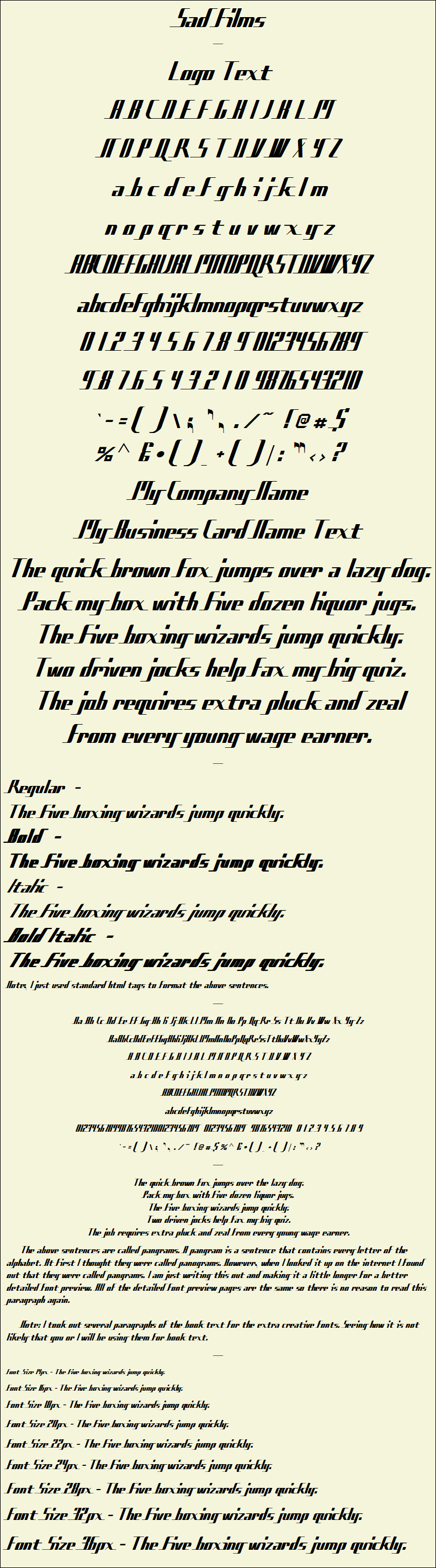 Detailed Picture Preview of The Font - Sad Films
