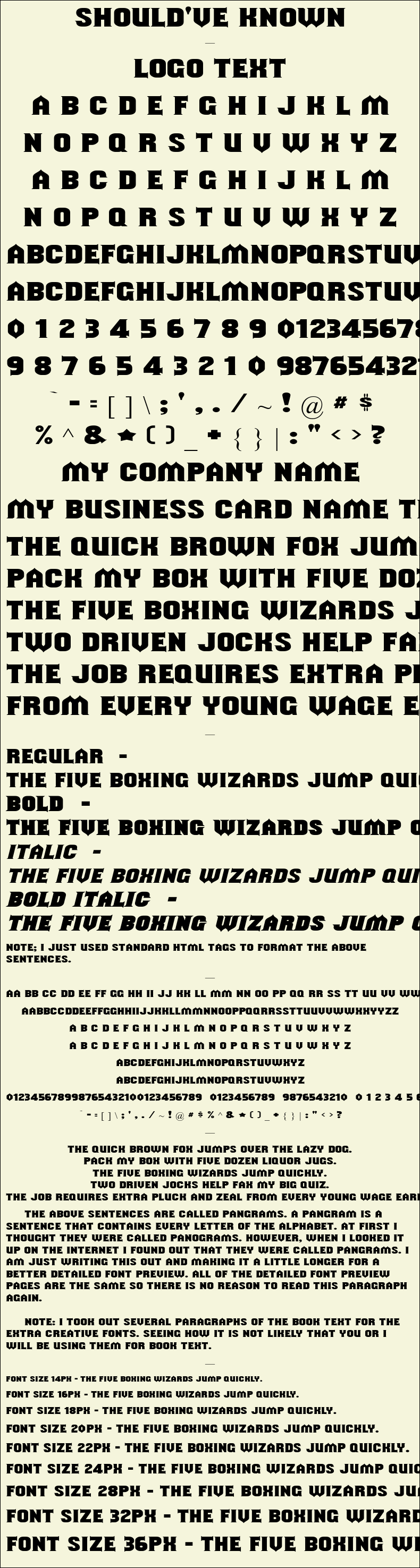 Detailed Picture Preview of The Font - Should've Known