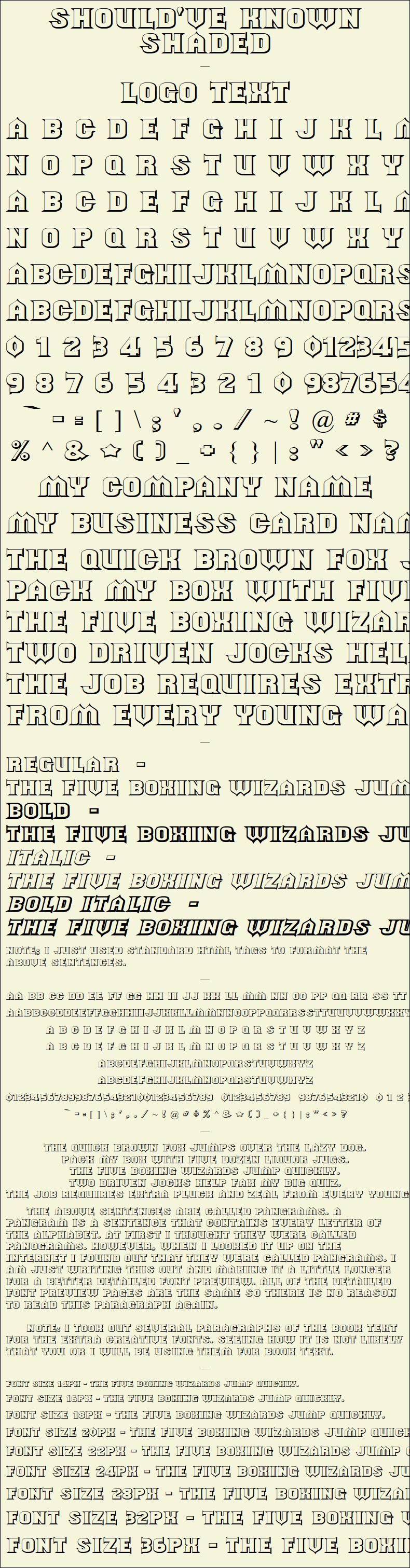 Detailed Picture Preview of The Font - Should've Known Shaded