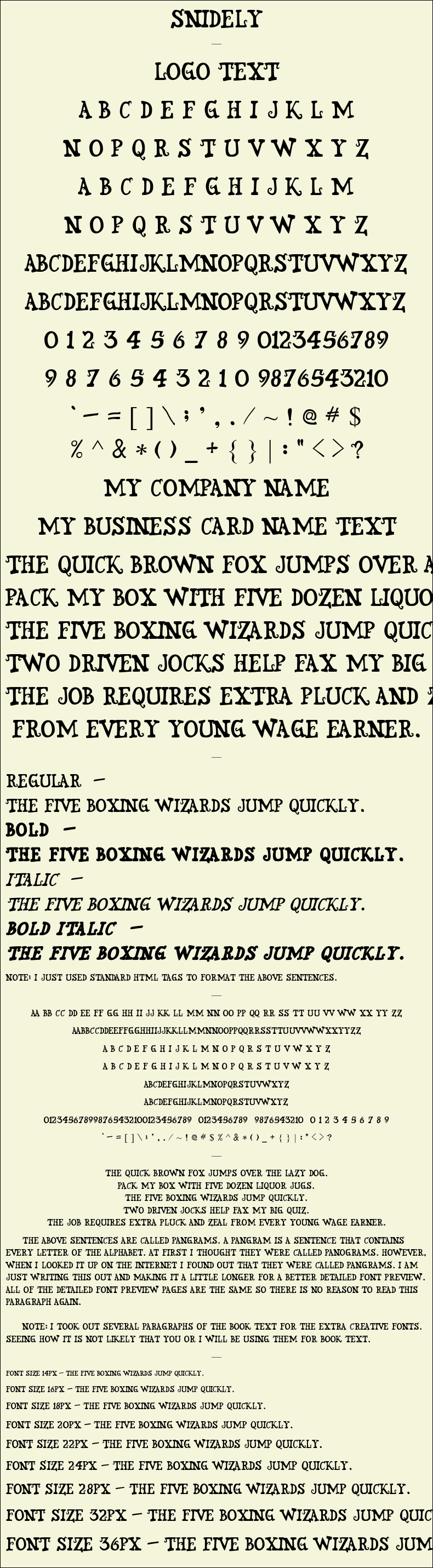 Detailed Picture Preview of The Font - Snidely