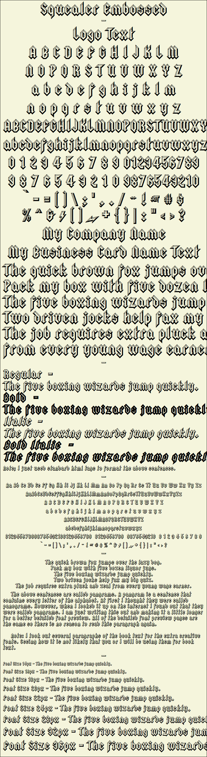 Detailed Picture Preview of The Font - Squealer Embossed