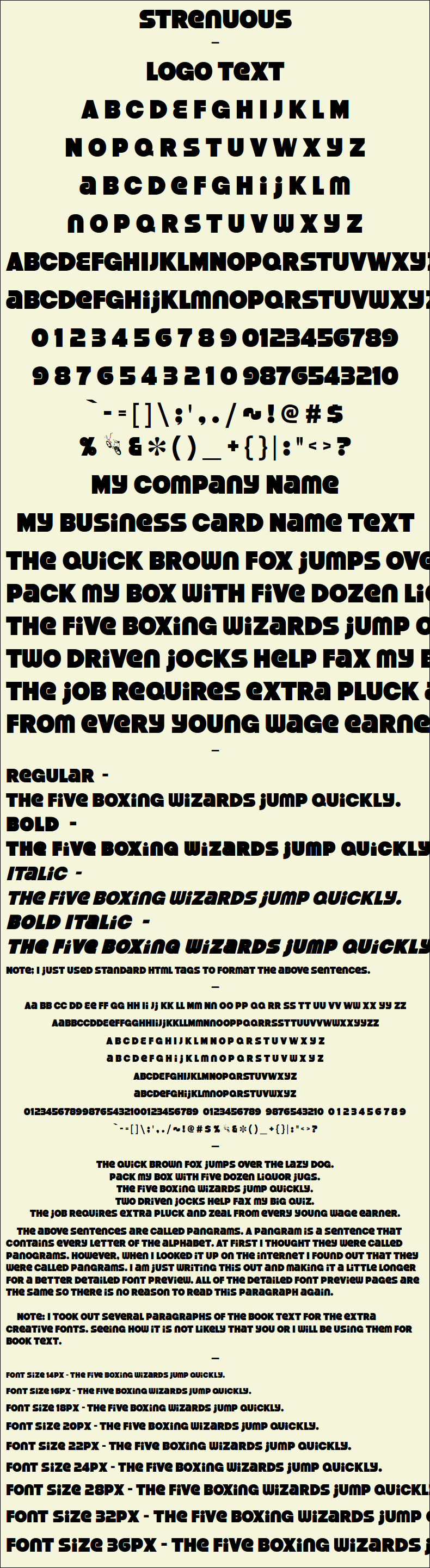 Detailed Picture Preview of The Font - Strenuous