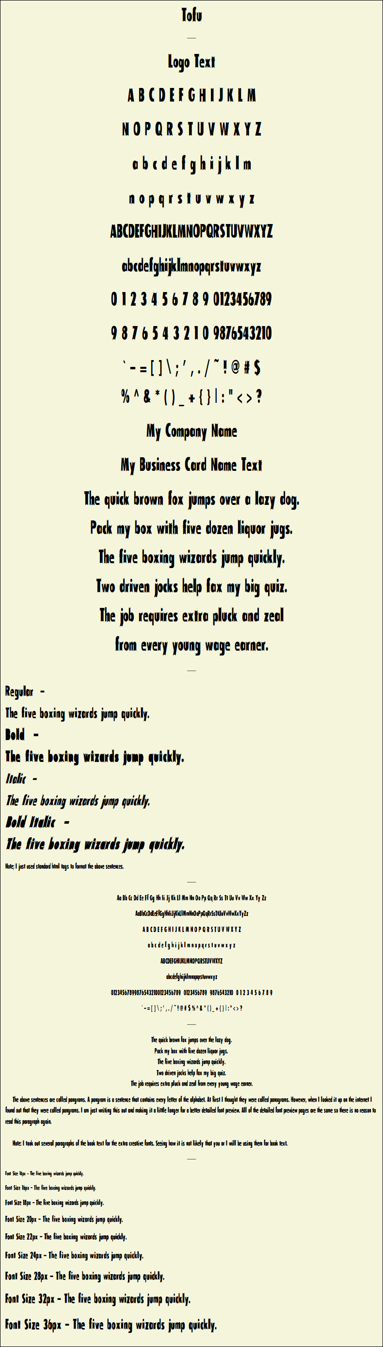 Detailed Picture Preview of The Font - Tofu