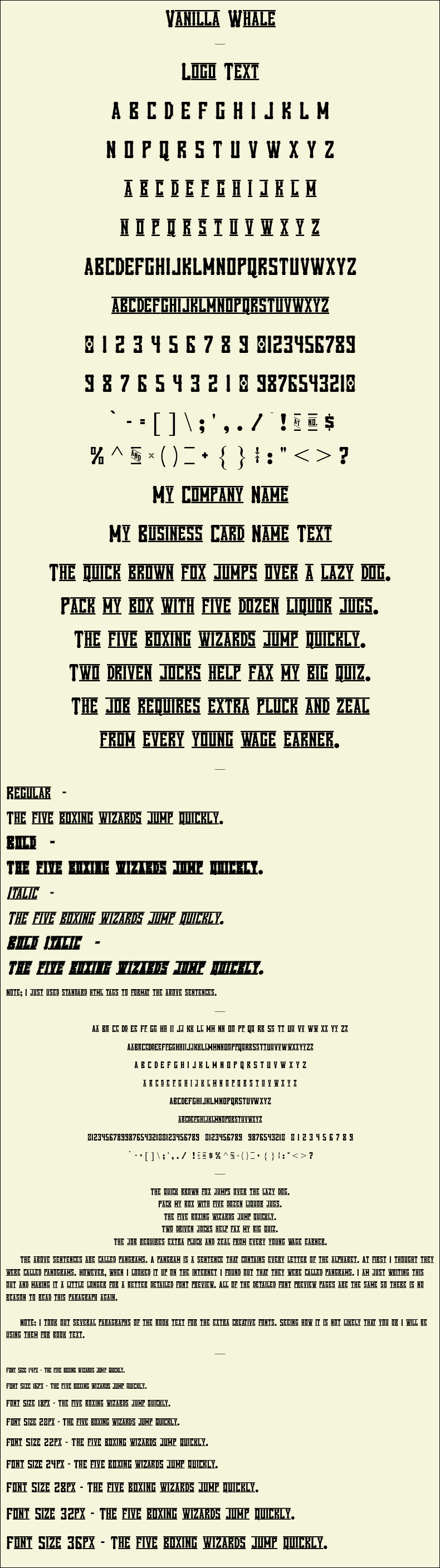 Detailed Picture Preview of The Font - Vanilla Whale