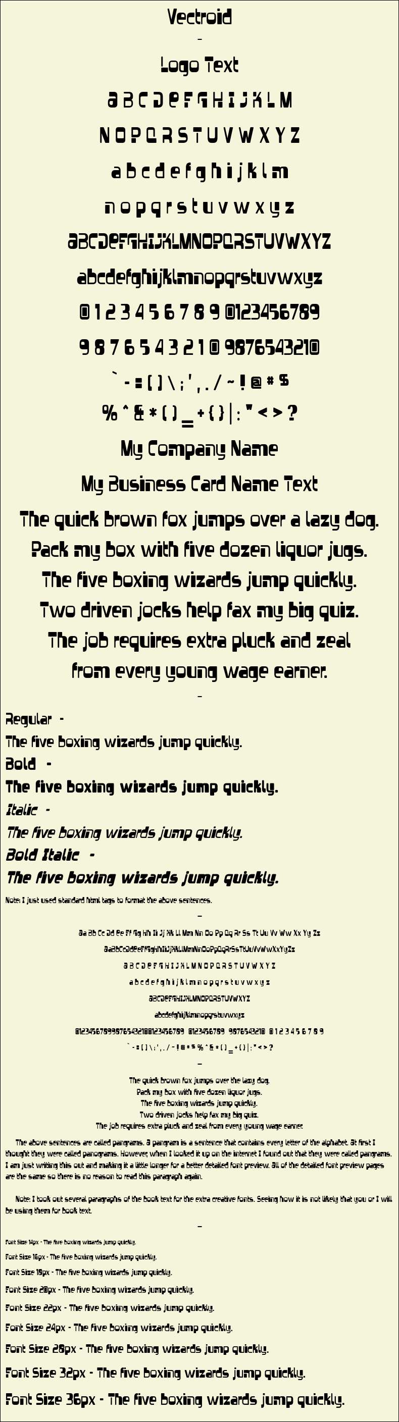 Detailed Picture Preview of The Font - Vectroid
