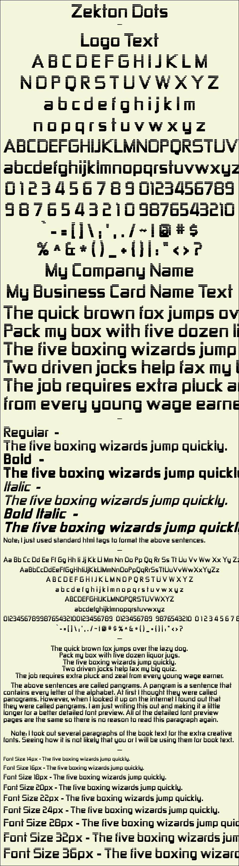Detailed Picture Preview of The Font - Zekton Dots