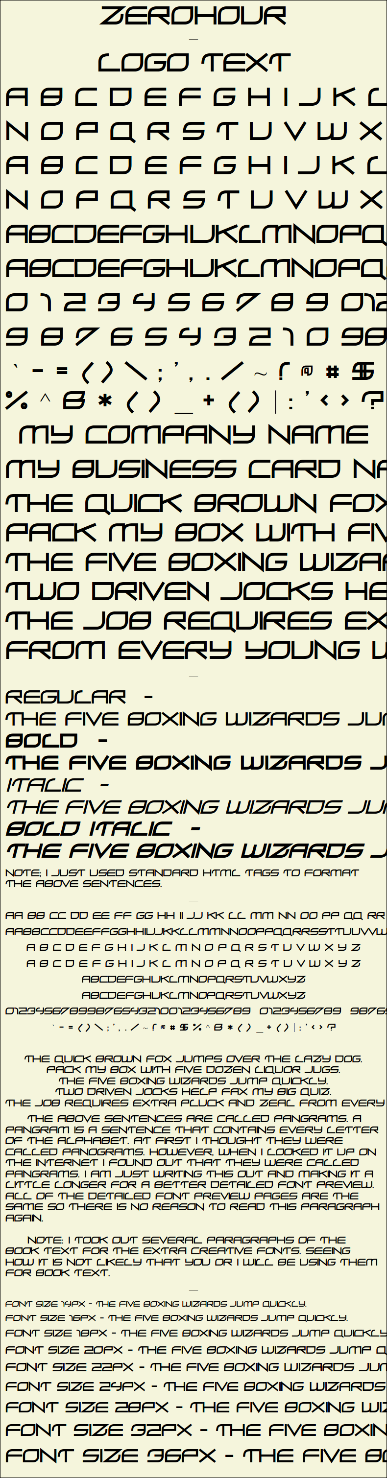 Detailed Picture Preview of The Font - ZeroHour
