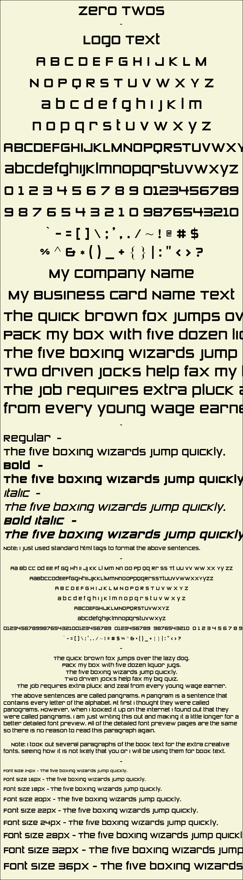 Detailed Picture Preview of The Font - Zero Twos
