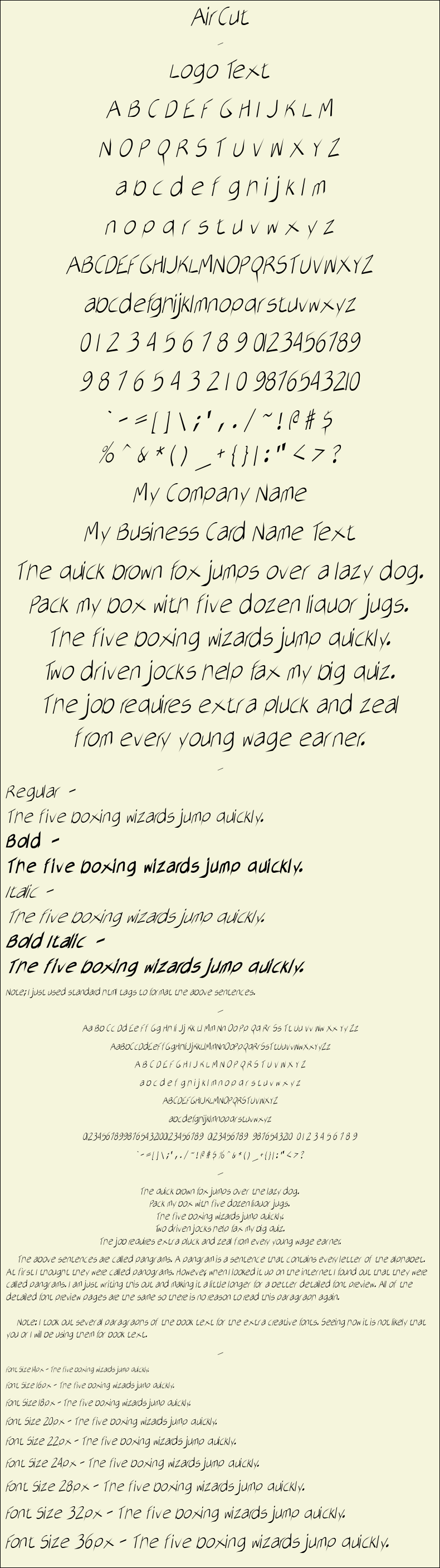 Detailed Picture Preview of The Font - AirCut