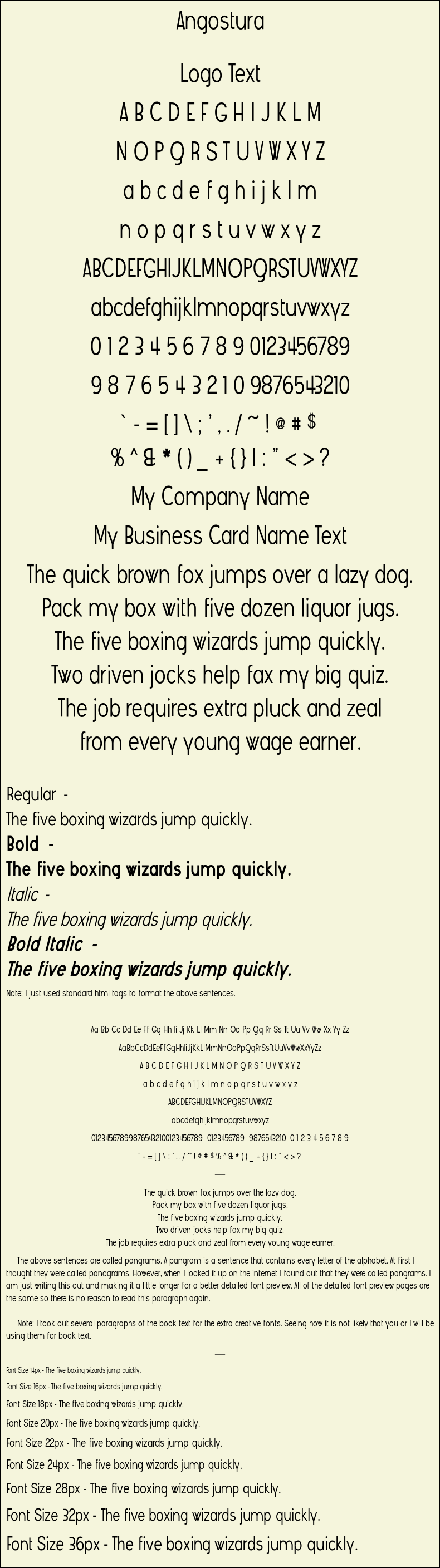 Detailed Picture Preview of The Font - Angostura