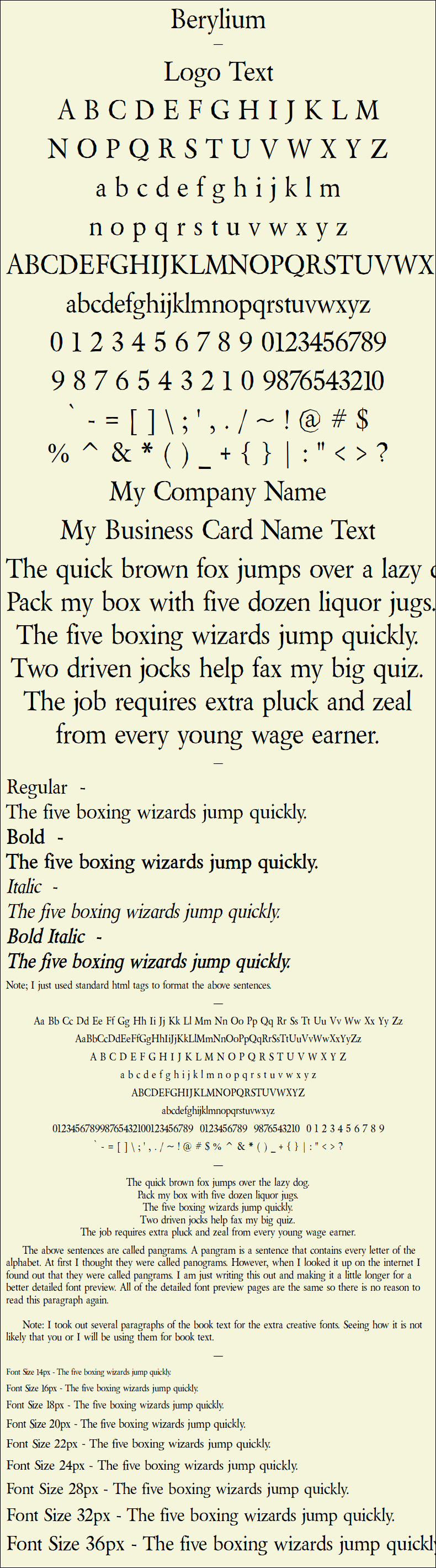 Detailed Picture Preview of The Font - Berylium