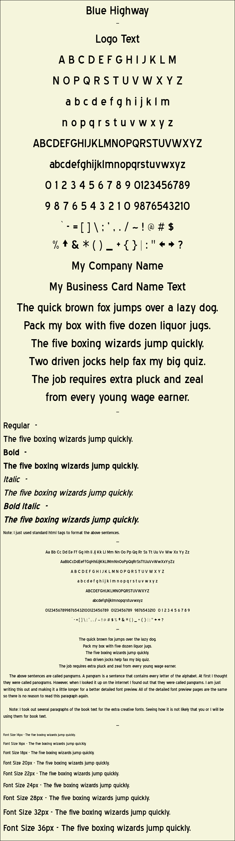 Detailed Picture Preview of The Font - Blue Highway