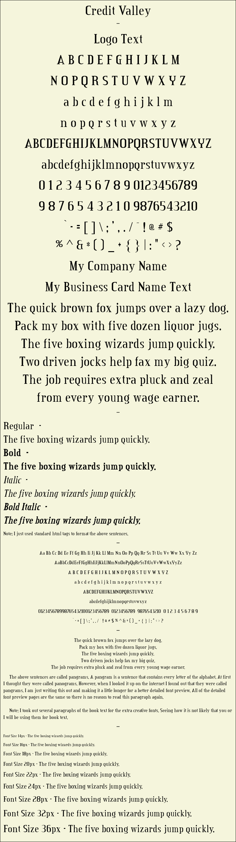Detailed Picture Preview of The Font - Credit Valley