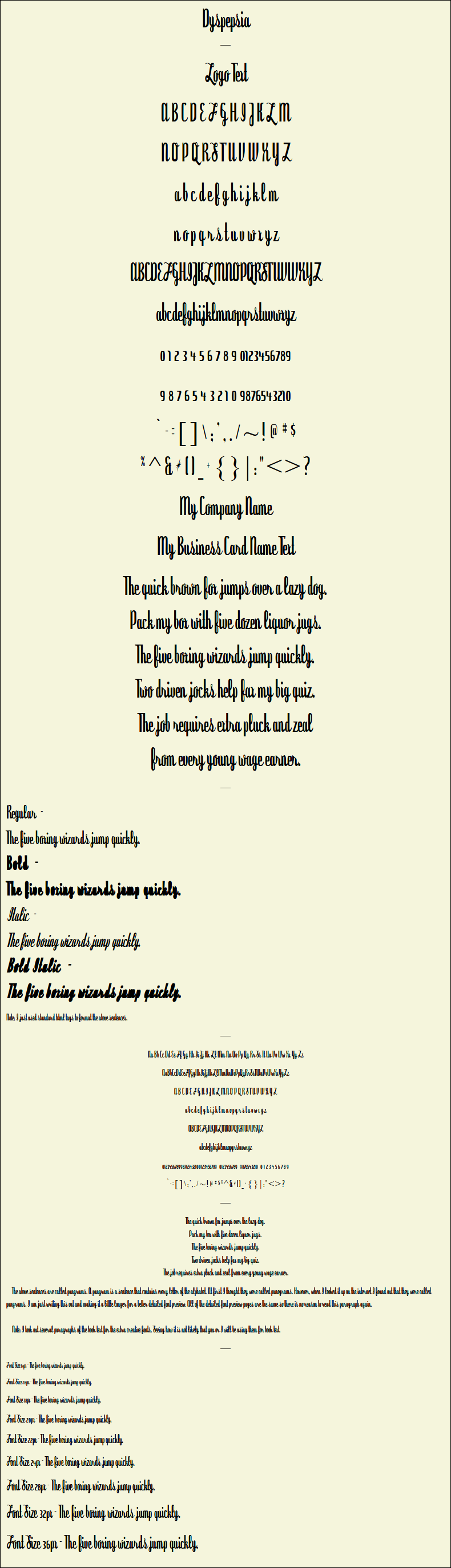 Detailed Picture Preview of The Font - Dyspepsia